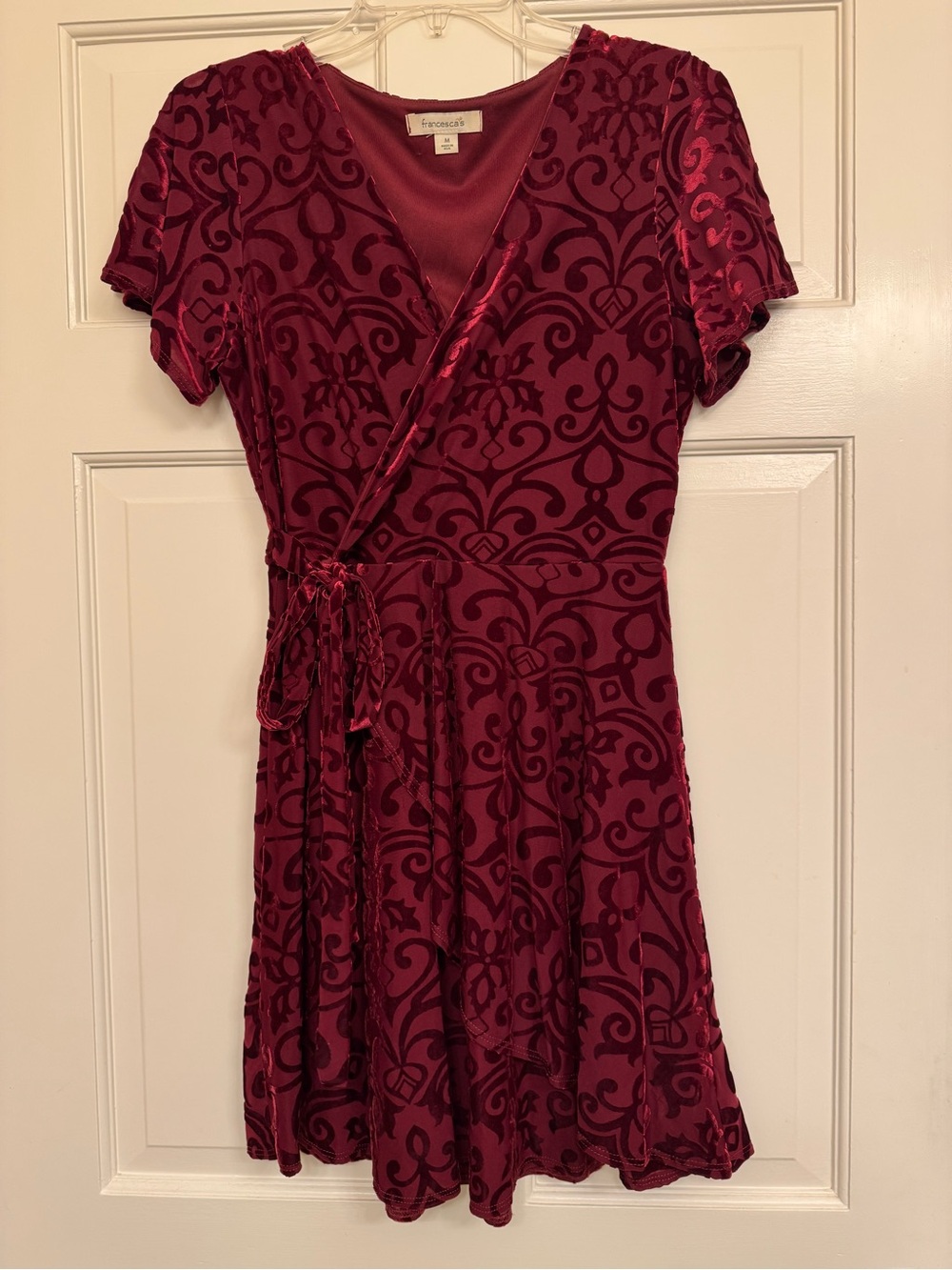 Francesca's Collections Burgundy Velvet Wrap Dress